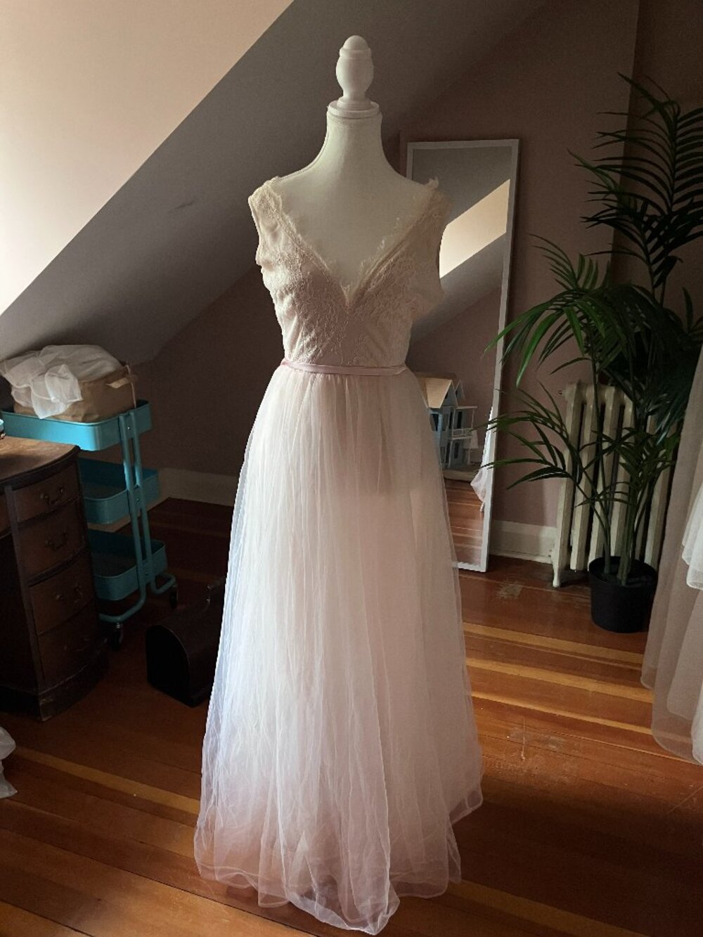 Pink lace & tulle tutu dress long maxi length layered formal grad princess gown